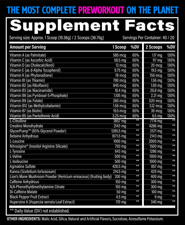 Black Magic Supply BZRK Overdrive Pre-workout Supplement Facts