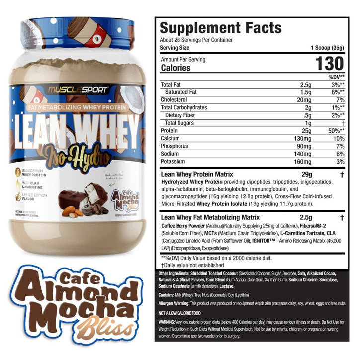 musclesport lean whey mocha almond bliss protein