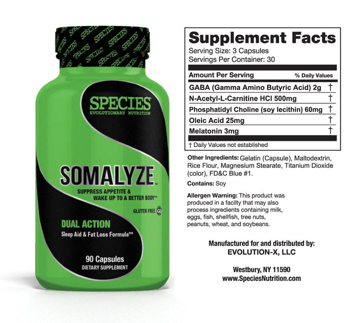 Species Nutrition Somalye Sleep Aid and Fat Loss Formula supplement facts