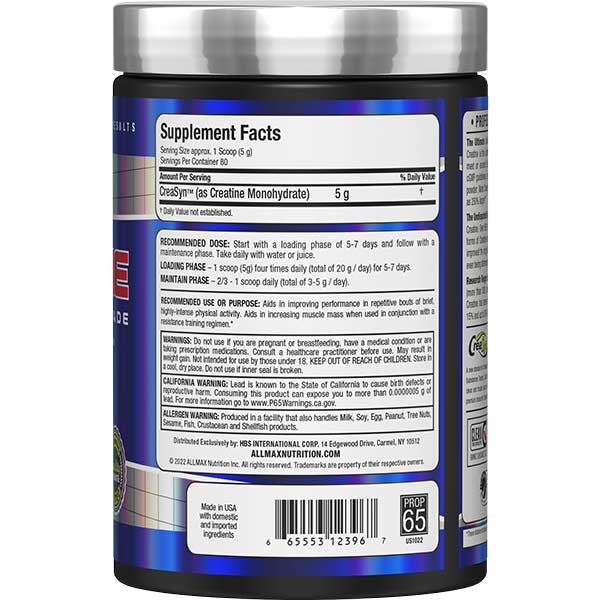 Allmax Essentials Creatine Monohydrate Powder 400g Supplement Facts