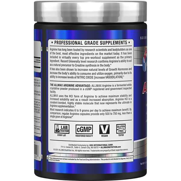 Allmax Nutrition Essentials Arginine Hcl 400g label