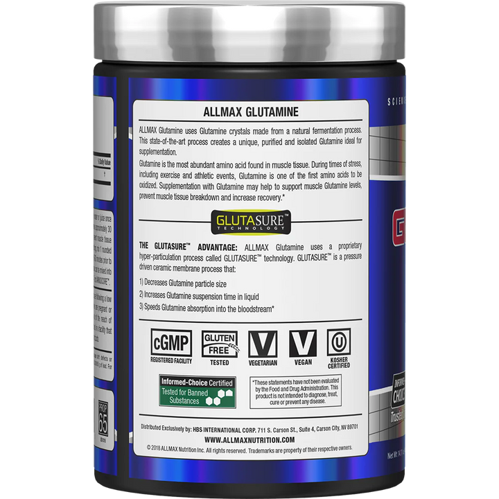 Allmax Essentials L-Glutamine Powder label