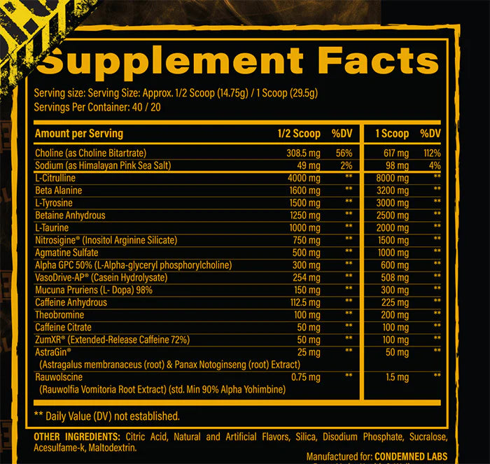 Black magic X Condemned labs Deception supplement facts