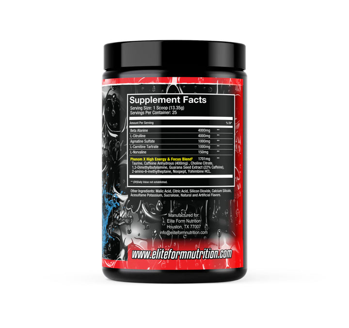 Elite Form Phenom X Pre-Workout Supplement facts