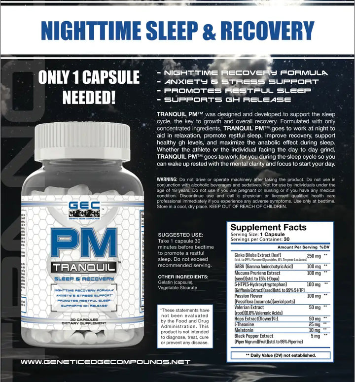 GEC Tranquil PM Supplement Facts