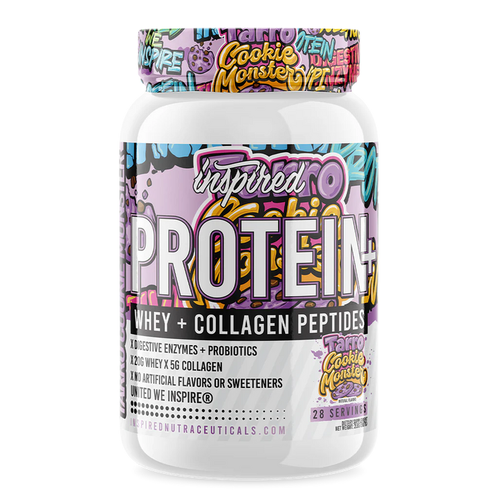 Inspired Nutraceuticals Protein+ collagen & prebiotics tarro cookie monster