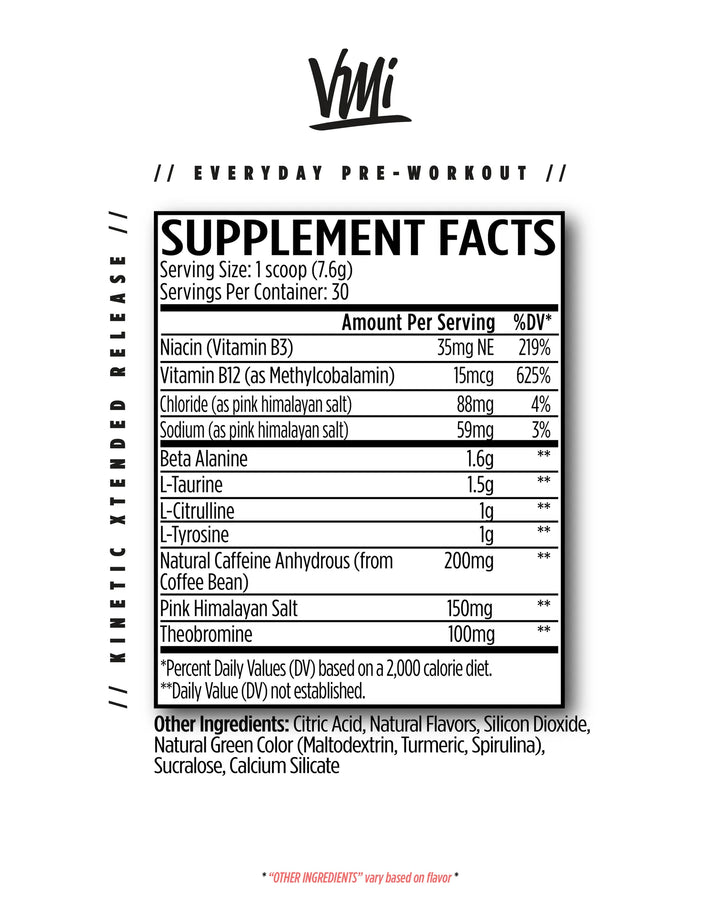 vmi sports KXR Sport pre-workout supplement facts panel
