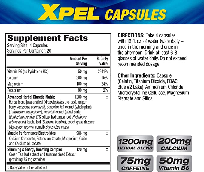 MHP XPEL Herbal Diuretic Supplement Facts