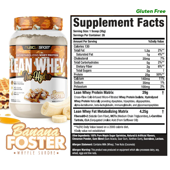 Musclesport lean whey isolate protein banana foster waffle sundae limited edition