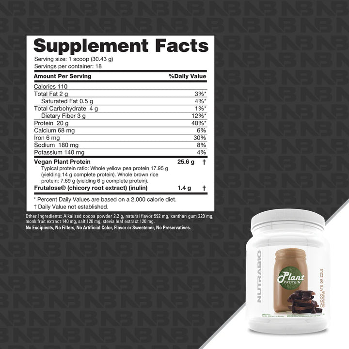 Nutrabio plant protein supplement facts panel