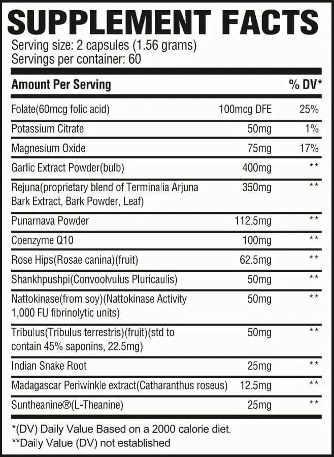 Revive MD Natural Blood Pressure Supplement Facts