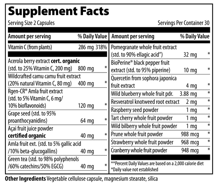 Vibrant Health Plant Based Vitamin C Supplement Facts