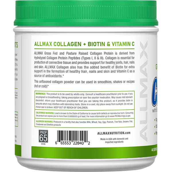 allmax grass fed collagen supplement facts left