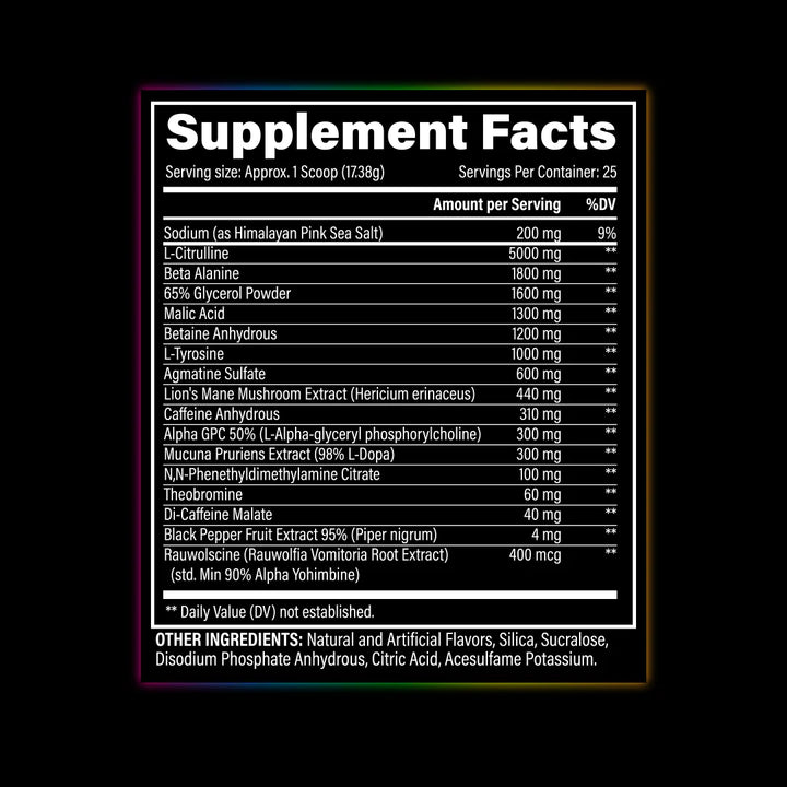 blackmagic bzrk blackout Preworkout White Widow supplement facts