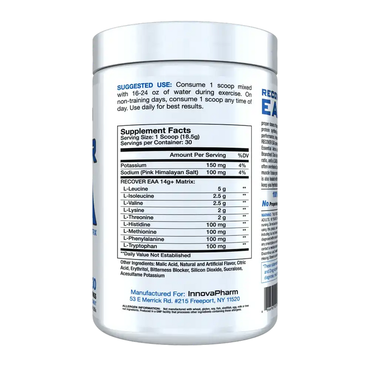 Innovapharm Recover EAA Supplement Facts on bottle