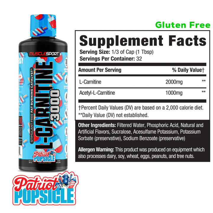 L-Carnitine supplement bottle with supplement facts label on a white background