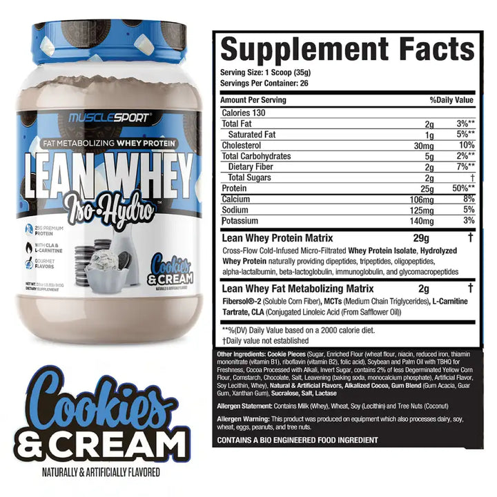 musclesport lean whey cookies and cream protein