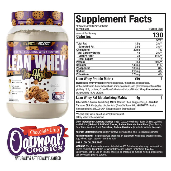 musclesport lean whey oatmeal chocolate chip cookie shake