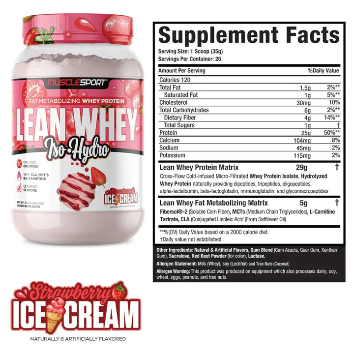 musclesport lean whey strawberry ice cream protein