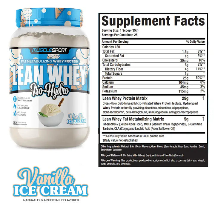 musclesport lean whey vanilla ice cream protein