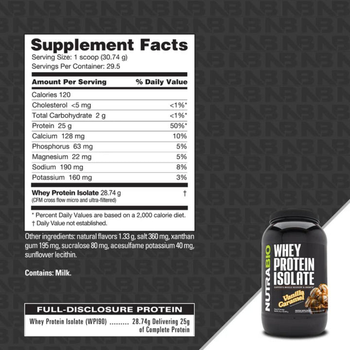 Nutrabio Whey Protein Isolate supplement facts