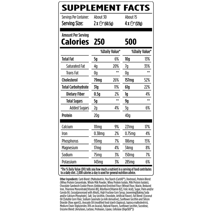 Vmi sports major mass  lean mass gainer protein  supplement facts
