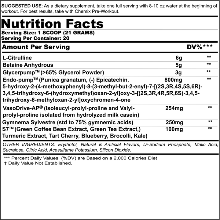 Chemix King of Pumps pre-workout nutrition facts