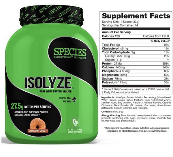 species nutrition isolyze whey protein isolate cinnamon donut 44 servings